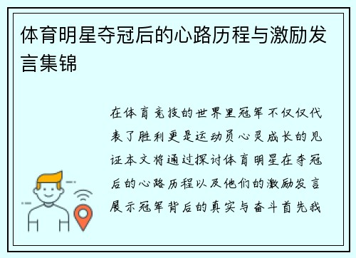 体育明星夺冠后的心路历程与激励发言集锦