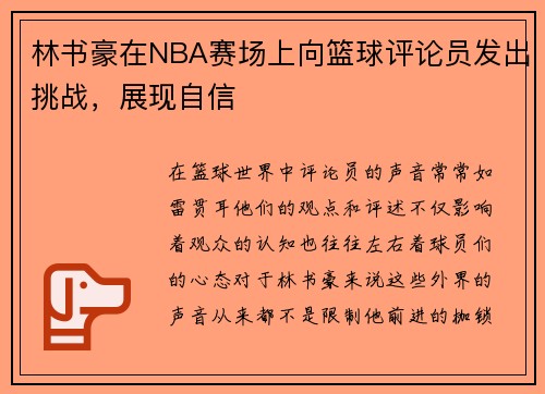 林书豪在NBA赛场上向篮球评论员发出挑战，展现自信